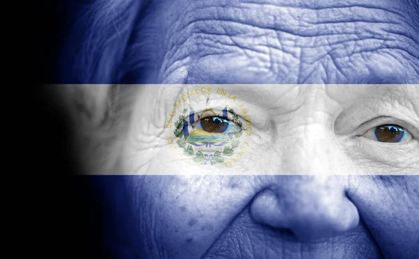 Portrait Older Lady Painted National Flag Salvador — Stock Photo, Image
