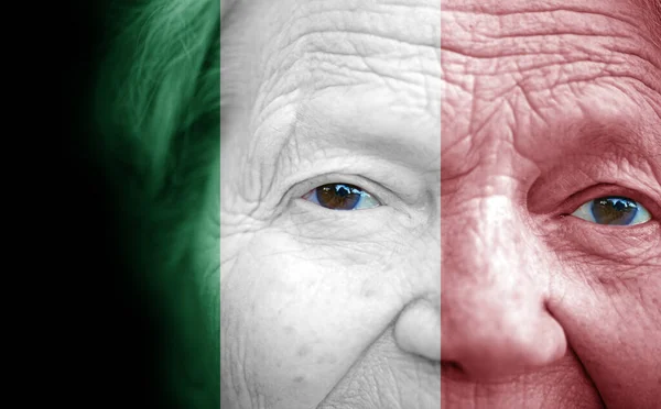 Portrait Older Lady Painted National Flag Italy — Stock Photo, Image