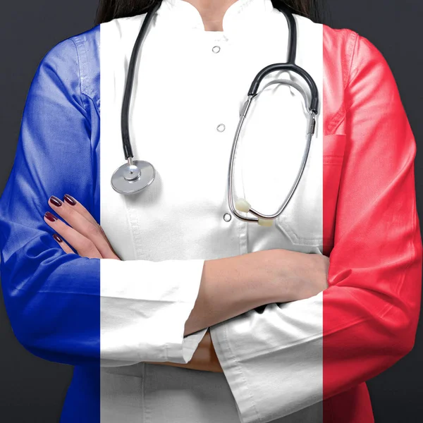 Lékař Zastupující Zdravotnický Systém Národní Vlajkou Francie — Stock fotografie