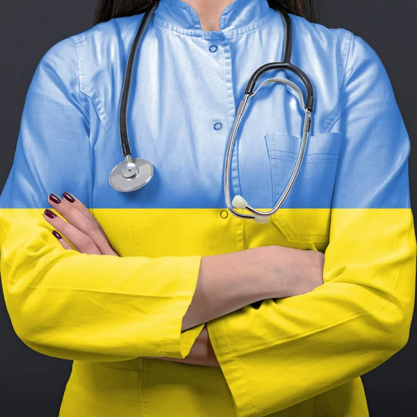 Orvos Képviselő Egészségügyi Rendszer Nemzeti Zászló Ukrajna — Stock Fotó