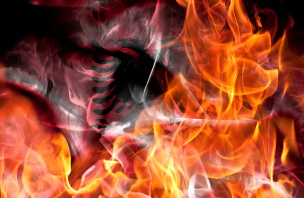 Manifestations Concept Guerre Incendie Flammes Drapeau National Albanie — Photo