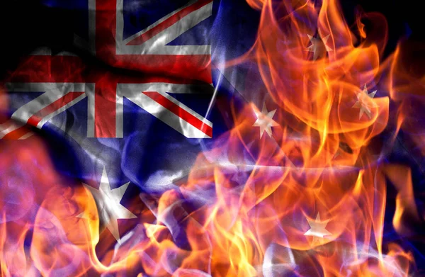 Demonstrations War Concept Égő Lángok Nemzeti Zászló Ausztrália — Stock Fotó
