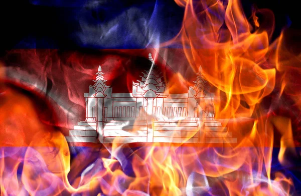 Demonstrations War Concept Burning Flames National Flag Cambodia — Stock Photo, Image