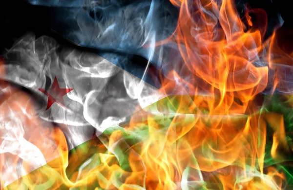 Demonstrations War Concept Burning Flames National Flag Dijbouti — Stock Photo, Image