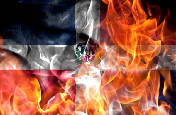 Demonstrations War Concept Burning Flames National Flag Dominican Republic — Stock Photo, Image