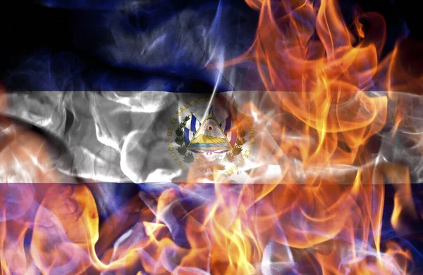 Demonstrations War Concept Burning Flames National Flag Salvador — Stock Photo, Image