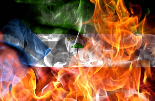 Demonstrations War Concept Burning Flames National Flag Equatorial Guinea — Stock Photo, Image