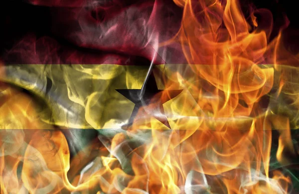 Manifestazioni Concetto Guerra Incendio Fiamme Bandiera Nazionale Del Ghana — Foto Stock