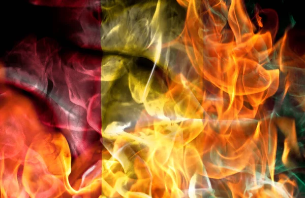 示威或战争概念 焚烧几内亚国旗 — 图库照片