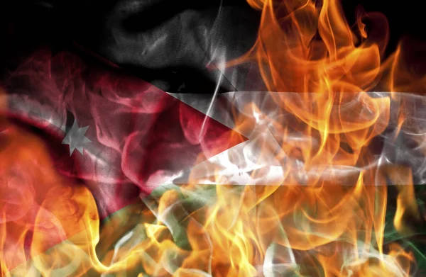 Demonstrations War Concept Burning Flames National Flag Jordan — Stock Photo, Image