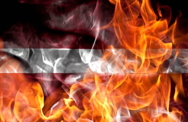 Demonstrations War Concept Burning Flames National Flag Latvia — Stock Photo, Image