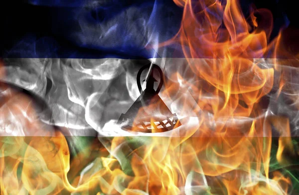 Demonstrations War Concept Burning Flames National Flag Lesotho — Stock Photo, Image