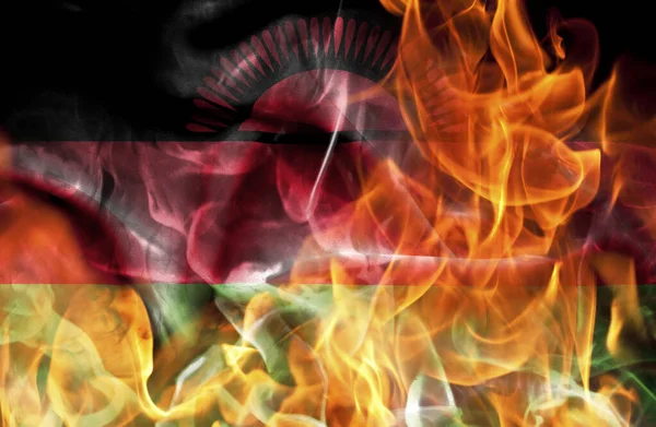 Manifestazioni Concetto Guerra Incendio Della Bandiera Nazionale Del Malawi — Foto Stock