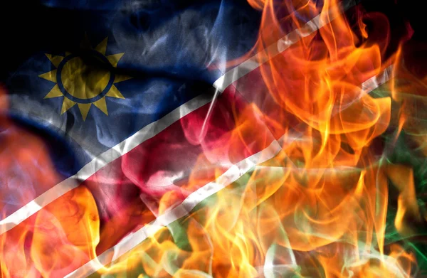 Демонстрації Або Військова Концепція Спалення Полум Національного Прапора Намібії — стокове фото
