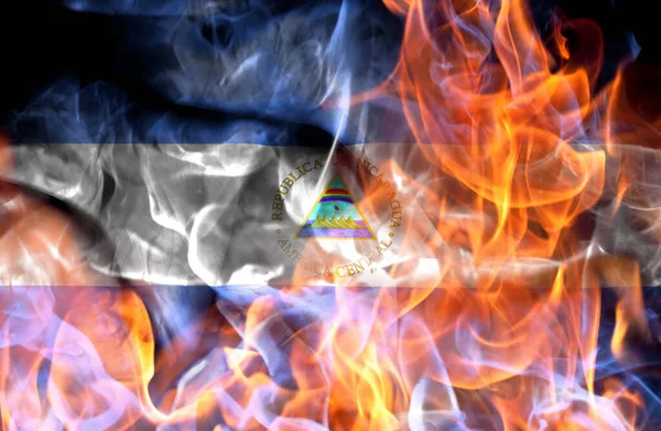 Demonstrations War Concept Burning Flames National Flag Nicaragua — Stock Photo, Image