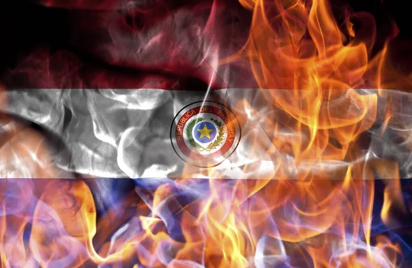 Demonstrations War Concept Burning Flames National Flag Paraguay — Stock Photo, Image