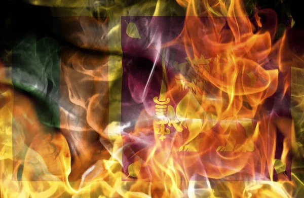 Demonstrationen Oder Kriegskonzept Nationalflagge Sri Lankas Brennt Flammen — Stockfoto