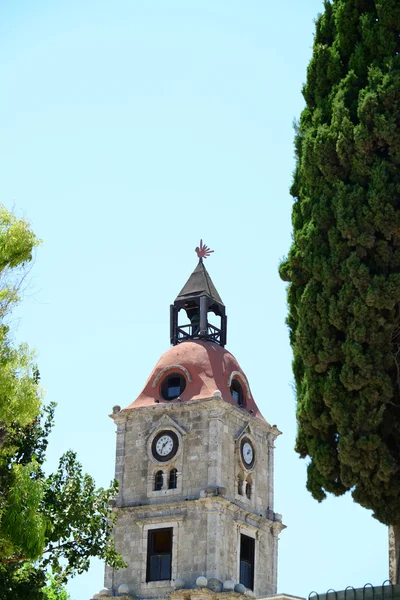 Old clock tower in Rhodes City Greece — Stock Photo, Image