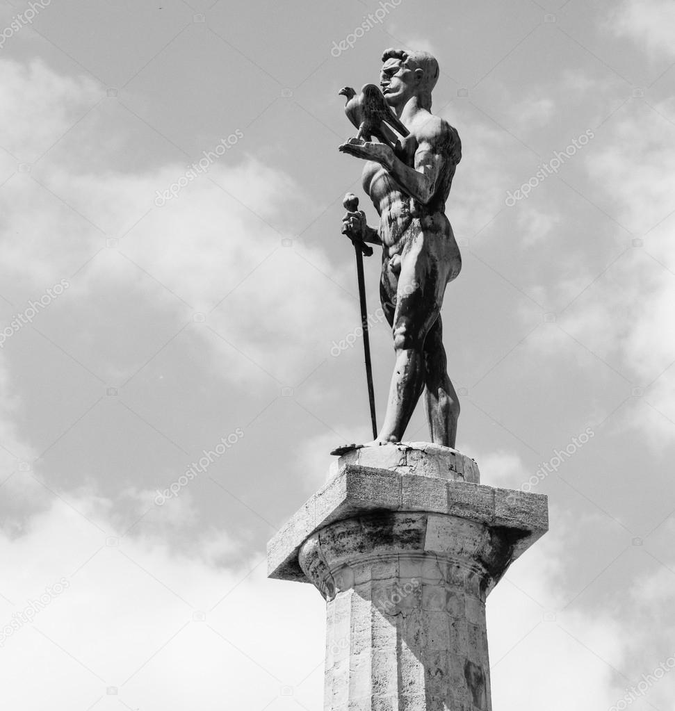 Monument of Belgrade winner in black and white