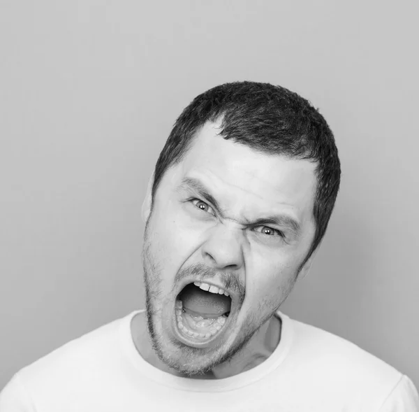 Portrait of angry man screaming - Monocrome or black and white p — Stock Photo, Image