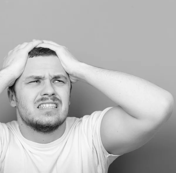 Portrait of desperate man - Monocrome or black and white portrai — Stock Photo, Image