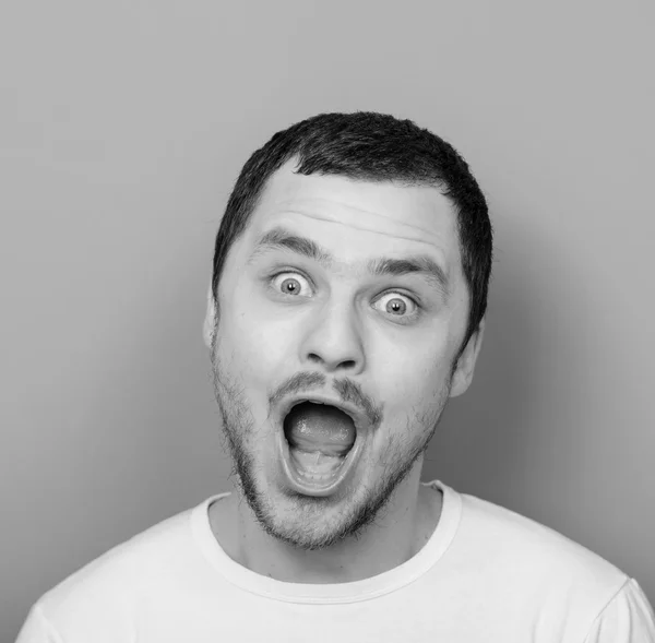 Portrait of man with funny face - Monocrome or black and white p — Stock Photo, Image