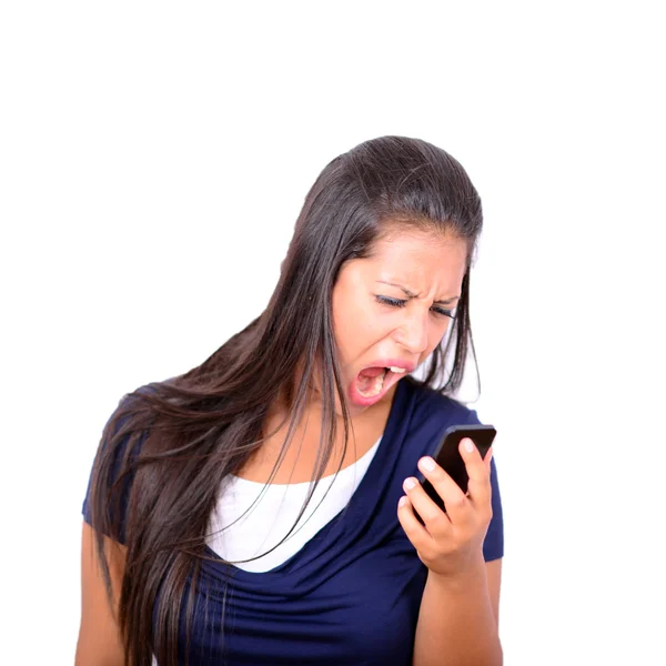 Angry young businessman shouting on the mobile phone while isola — Stock Photo, Image