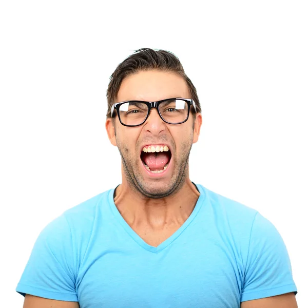 Portrait of angry man screaming against white background — Stock Photo, Image