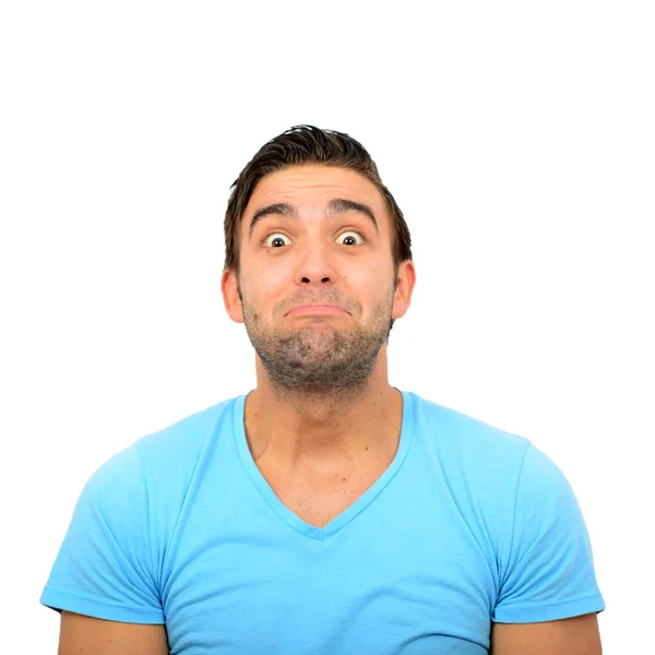 Retrato de hombre con cara divertida sobre fondo blanco —  Fotos de Stock