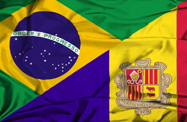 Waving flag of Andorra and Brazil — Stock Photo, Image