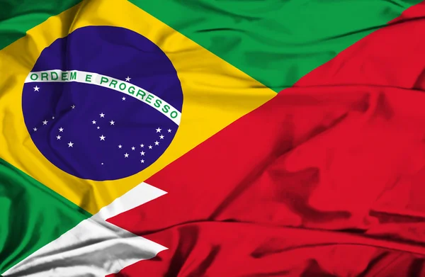 Waving flag of Bahrain and Brazil — Stock Photo, Image