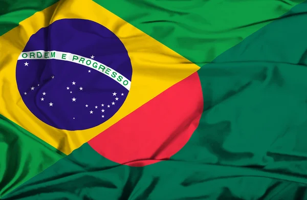 Waving flag of Bangladesh and Brazil — Stock Photo, Image