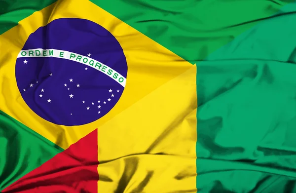 Waving flag of Guinea and Brazil — Stock Photo, Image