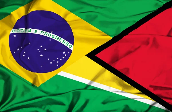 圭亚那和巴西那飘扬的旗帜 — 图库照片