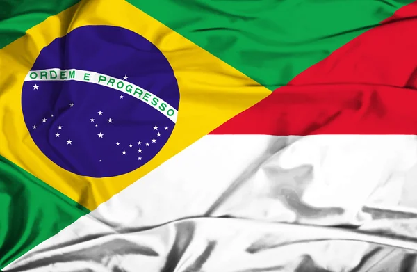 Flagge von Indonesien und Brasilien schwenken — Stockfoto
