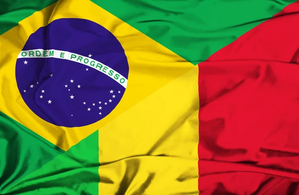 Waving flag of Mali and Brazil — Stock Photo, Image