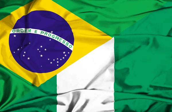 Waving flag of Nigeria and Brazil — Stock Photo, Image