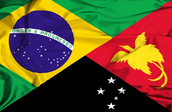 Bandera ondeante de Papúa Nueva Guinea y Brasil —  Fotos de Stock