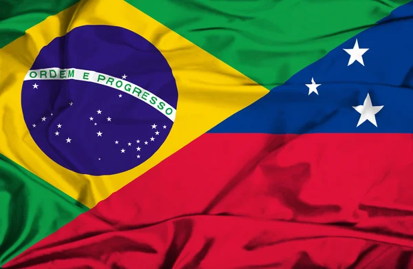Flagge von Samoa und Brasilien schwenken — Stockfoto