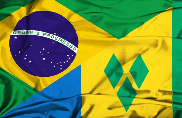 Saint Vincent ve Grenadinler ve Brezilya bayrağı sallayarak — Stok fotoğraf