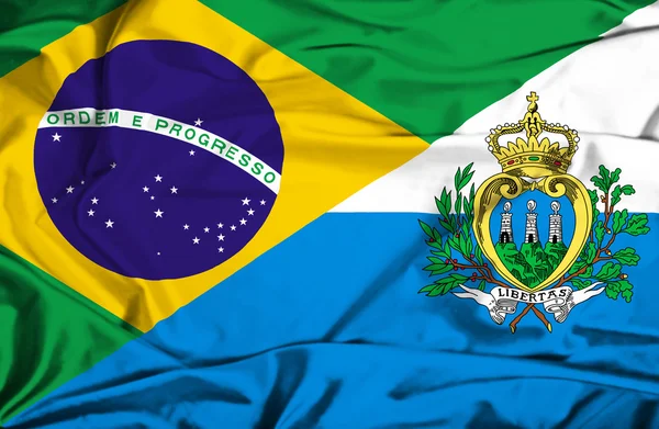 Bandeira acenando de San Marino e Brasil — Fotografia de Stock