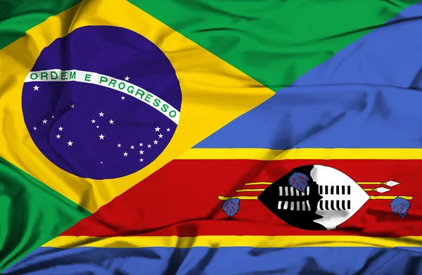 Sventolando bandiera dello Swazliand e del Brasile — Foto Stock