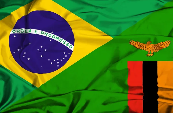 Wapperende vlag van Zimbabwe en Brazilië — Stockfoto