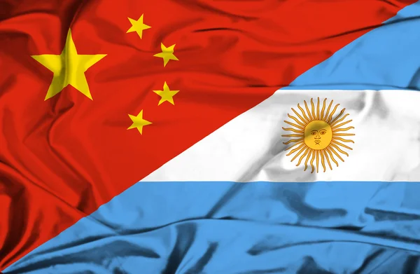 Waving flag of Argentina and China — Stock Photo, Image