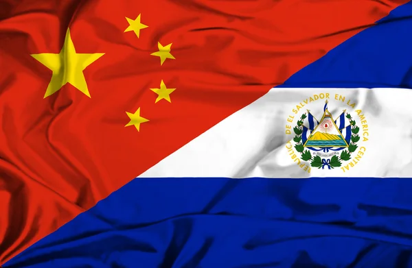 Waving flag of El Salvador and China — Stock Photo, Image