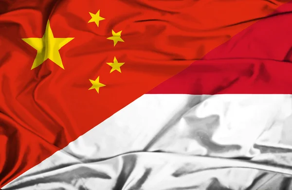 Waving flag of Indonesia and China — Stock Photo, Image