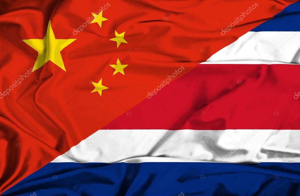 Waving flag of Costa Rica and China