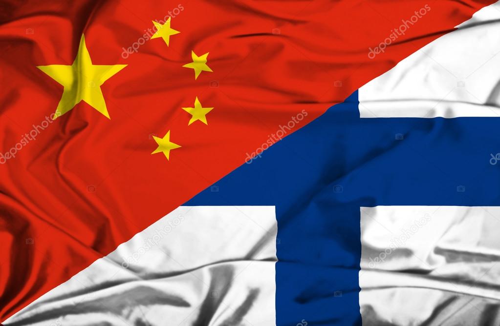 Waving flag of Finland and China