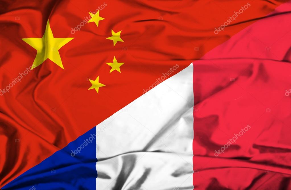 Waving flag of France and China