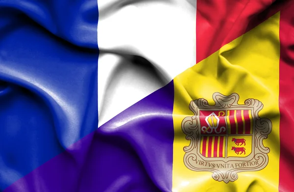 Waving flag of Andorra and France — Stock Photo, Image